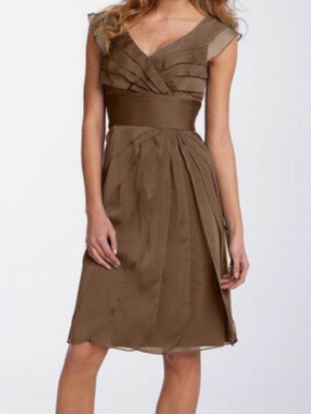 Adrianna Papell Chiffon Cocktail Dress Brown 4p petite